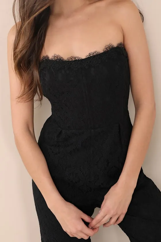 Intriguing Elegance Black Lace Strapless Jumpsuit sold by Lulus product image thumbnail 4
