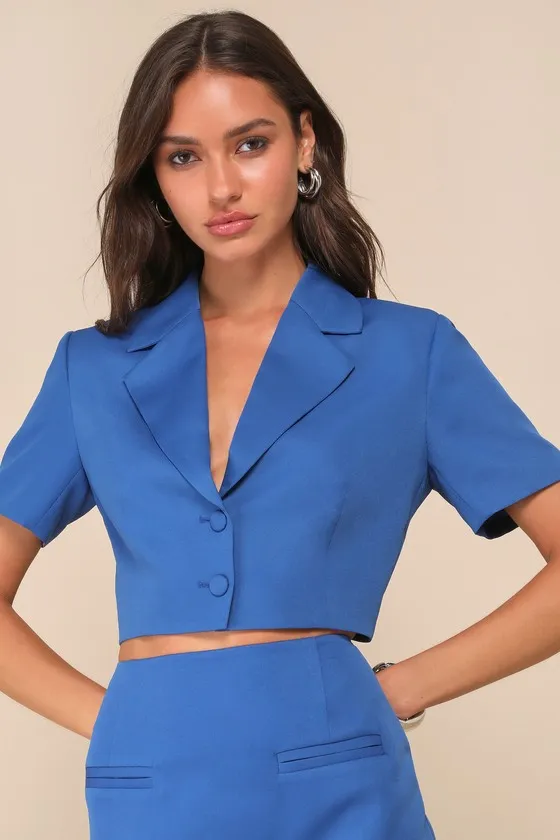 Truly Sophisticated Royal Blue Short Sleeve Cropped Blazer Top sold by Lulus product image thumbnail 2