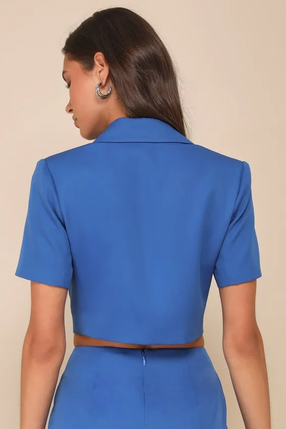 Truly Sophisticated Royal Blue Short Sleeve Cropped Blazer Top sold by Lulus product image thumbnail 3