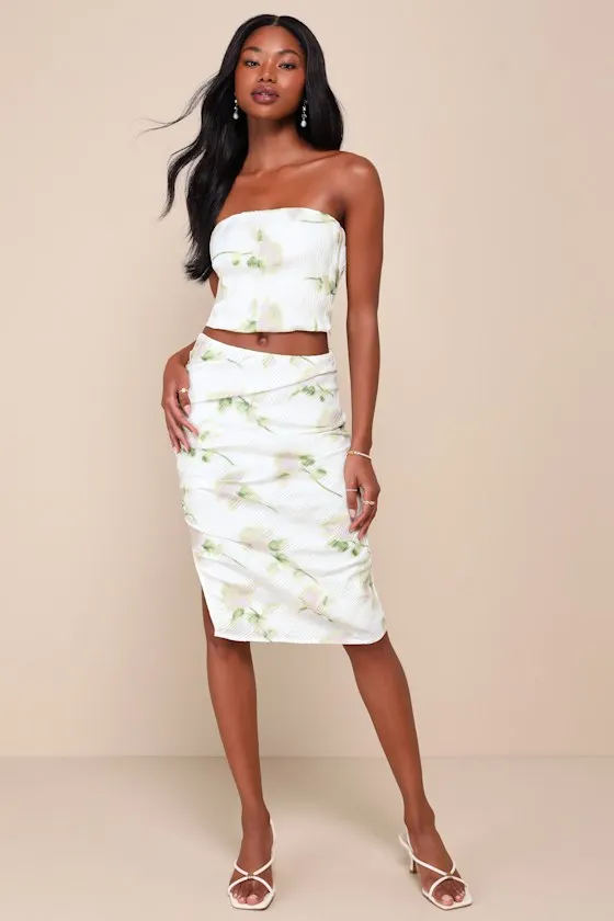 Enviable Sweetness Ivory Floral Wavy Pleated Midi Skirt sold by Lulus