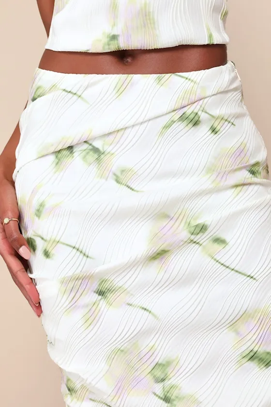 Enviable Sweetness Ivory Floral Wavy Pleated Midi Skirt sold by Lulus product image thumbnail 4