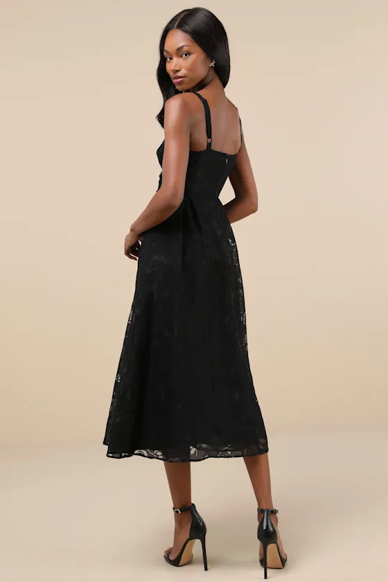 Flirtatious Crush Black Burnout Pleated Bow Midi Dress sold by Lulus product image thumbnail 3