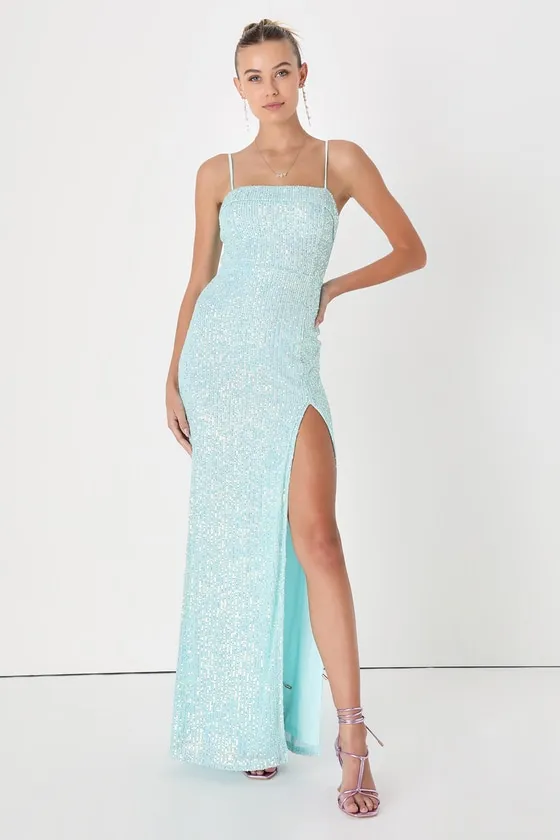 Remarkable Radiance Light Blue Iridescent Sequin Maxi Dress sold by Lulus product image thumbnail 3