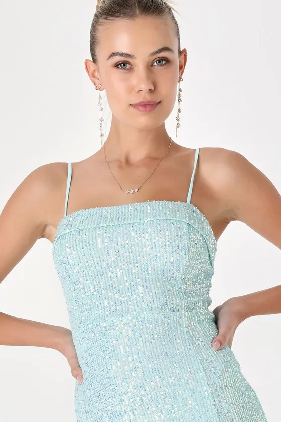 Remarkable Radiance Light Blue Iridescent Sequin Maxi Dress sold by Lulus product image thumbnail 4