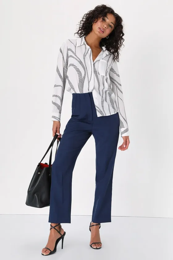 Build Your Dreams Navy Blue Straight Leg Trouser Pants sold by Lulus