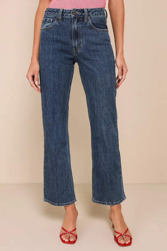 Retro Dark Wash Denim High-Rise Straight Leg Jeans sold by Lulus product image thumbnail 2