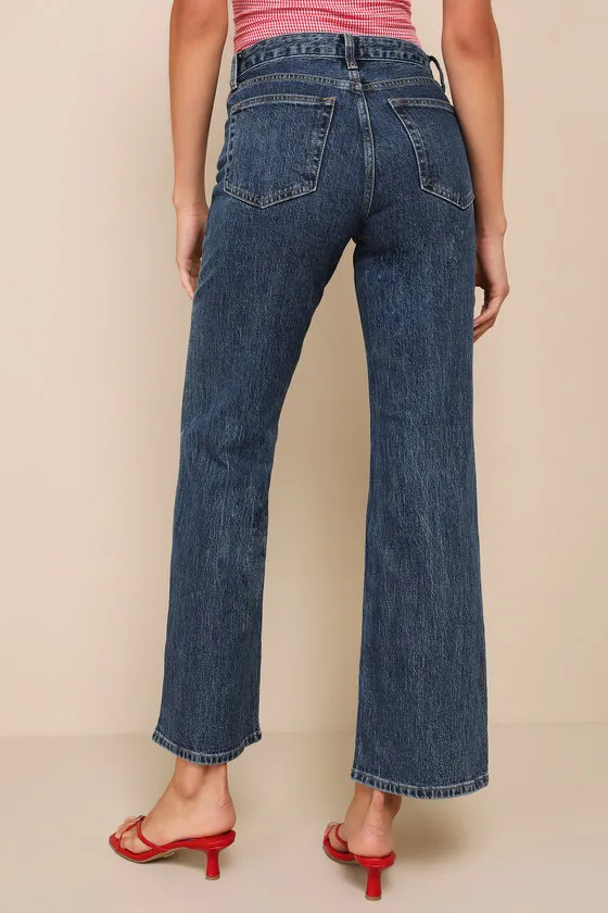Retro Dark Wash Denim High-Rise Straight Leg Jeans sold by Lulus product image thumbnail 3
