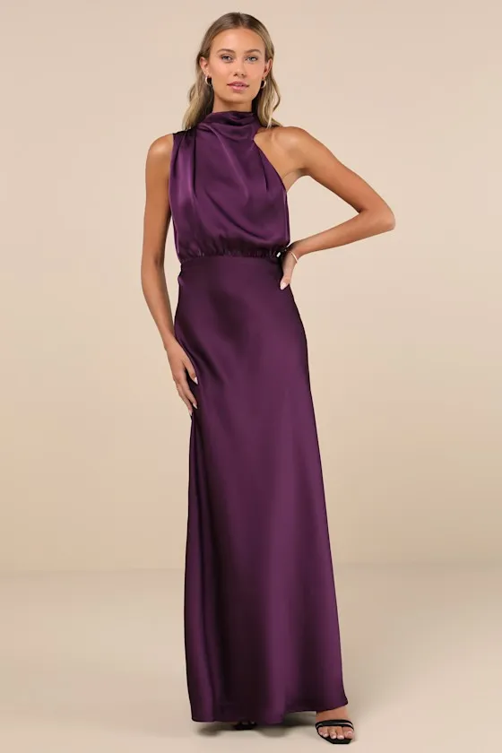 Distinctive Charm Purple Satin Asymmetrical Maxi Dress sold by Lulus