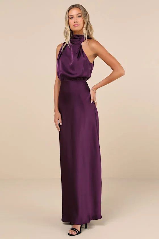 Distinctive Charm Purple Satin Asymmetrical Maxi Dress sold by Lulus product image thumbnail 3