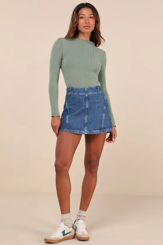 Charmed Vibes Sage Green Ribbed Lettuce Edge Long Sleeve Top sold by Lulus product image thumbnail 3