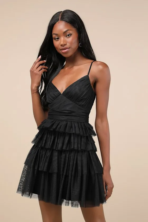 Special Poise Black Tulle Pleated Sleeveless Tiered Mini Dress sold by Lulus product image thumbnail 2