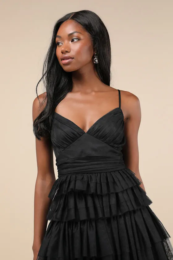 Special Poise Black Tulle Pleated Sleeveless Tiered Mini Dress sold by Lulus product image thumbnail 3