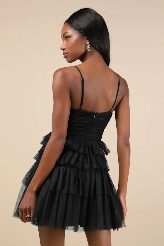 Special Poise Black Tulle Pleated Sleeveless Tiered Mini Dress sold by Lulus product image thumbnail 4