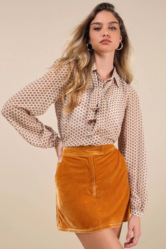 Splendid Mood Golden Yellow Velvet High-Rise Mini Skirt sold by Lulus