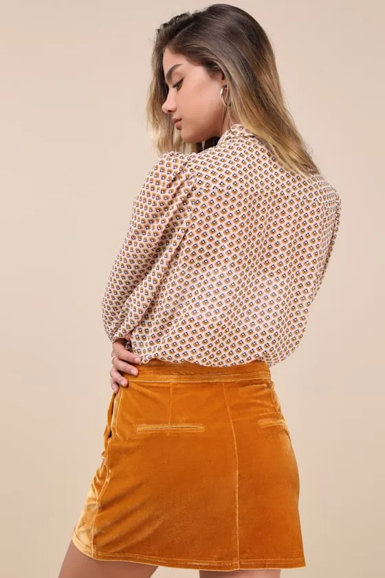 Splendid Mood Golden Yellow Velvet High-Rise Mini Skirt sold by Lulus product image thumbnail 2