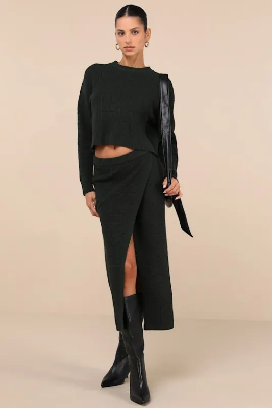 Autumn Sweetheart Dark Green Waffle Knit Two-Piece Sweater Dress made by Lulus