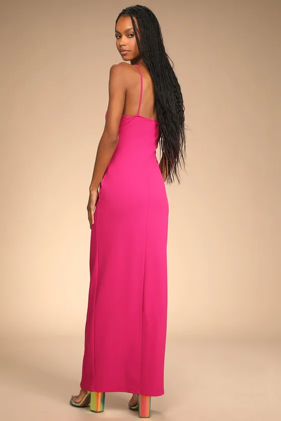 Sweetest Admirer Magenta Ruched Surplice Maxi Dress sold by Lulus product image thumbnail 2
