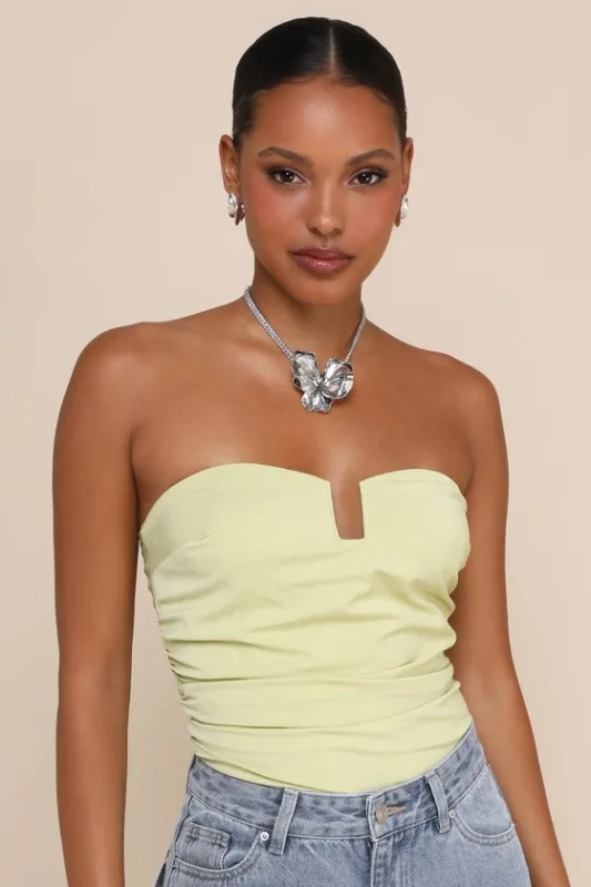 Going-Out Vibes Lime Green Notched Strapless Top sold by Lulus