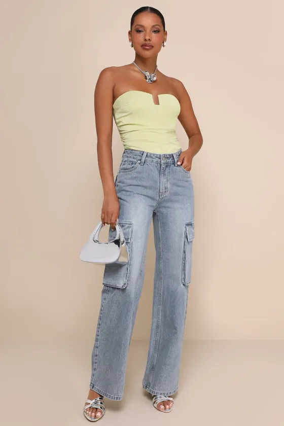 Going-Out Vibes Lime Green Notched Strapless Top sold by Lulus product image thumbnail 3