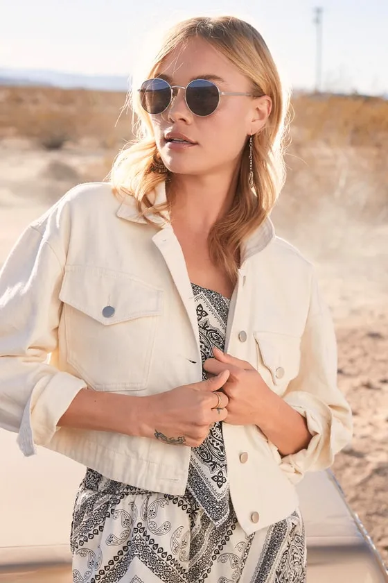 Heard About You Off-White Cropped Twill Jacket sold by Lulus