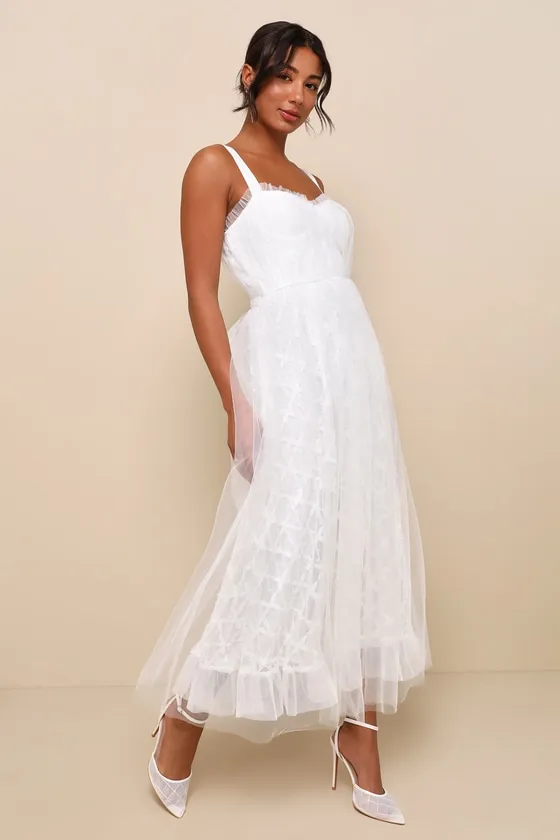 Ethereal Impression White Tulle Ruffled Bustier Midi Dress sold by Lulus product image thumbnail 2