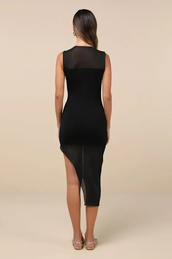 Chic Sentiments Black Sheer Mesh Sleeveless Sweater Midi Dress sold by Lulus product image thumbnail 3