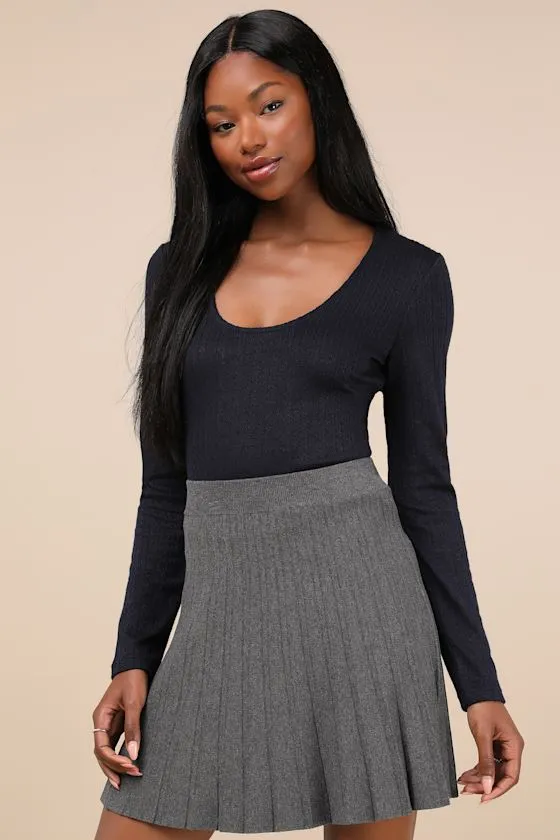 Simple Adoration Navy Pointelle Scoop Neck Long Sleeve Top sold by Lulus