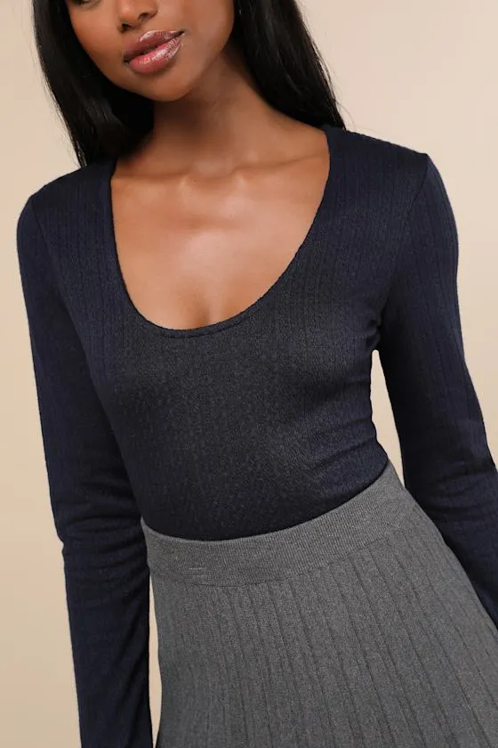 Simple Adoration Navy Pointelle Scoop Neck Long Sleeve Top sold by Lulus product image thumbnail 4