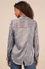 Playfully Composed Brown and Blue Striped Satin Button-Up Top sold by Lulus