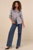 Playfully Composed Brown and Blue Striped Satin Button-Up Top sold by Lulus