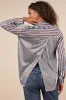 Playfully Composed Brown and Blue Striped Satin Button-Up Top sold by Lulus