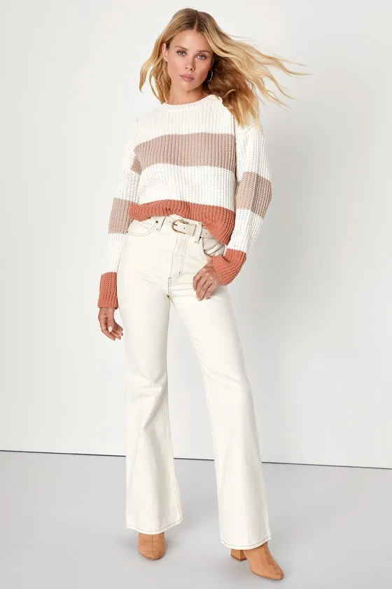 Moments of Cozy Ivory Multi Striped Crew Neck Pullover Sweater sold by Lulus product image thumbnail 2
