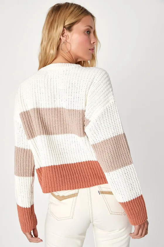 Moments of Cozy Ivory Multi Striped Crew Neck Pullover Sweater sold by Lulus product image thumbnail 3