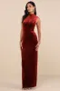 Notorious Stunner Rust Velvet Mock Neck Backless Maxi Dress sold by Lulus