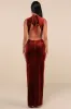 Notorious Stunner Rust Velvet Mock Neck Backless Maxi Dress sold by Lulus