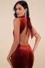 Notorious Stunner Rust Velvet Mock Neck Backless Maxi Dress sold by Lulus