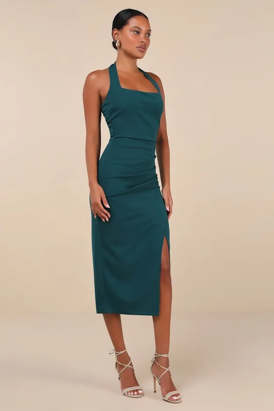Prominent Charm Emerald Halter Bodycon Tulip Midi Dress sold by Lulus product image thumbnail 2