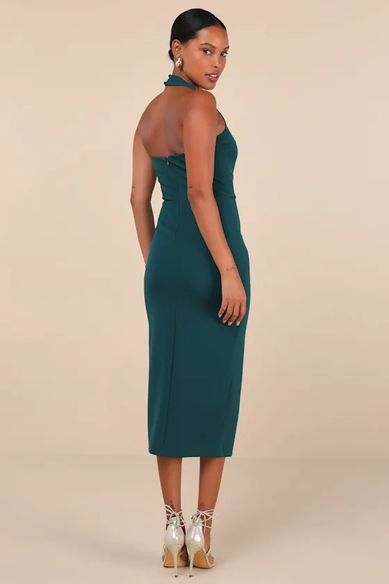 Prominent Charm Emerald Halter Bodycon Tulip Midi Dress sold by Lulus product image thumbnail 3
