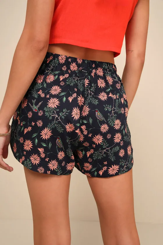 New Yume Navy Blue Floral Print Drawstring Shorts sold by Lulus product image thumbnail 4
