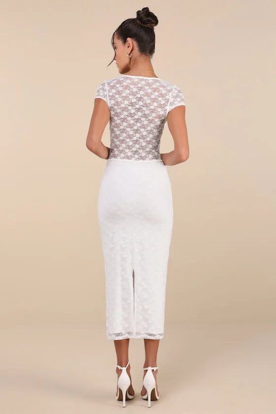 Flirtatious Presence White Sheer Lace Bustier Midi Dress sold by Lulus product image thumbnail 2