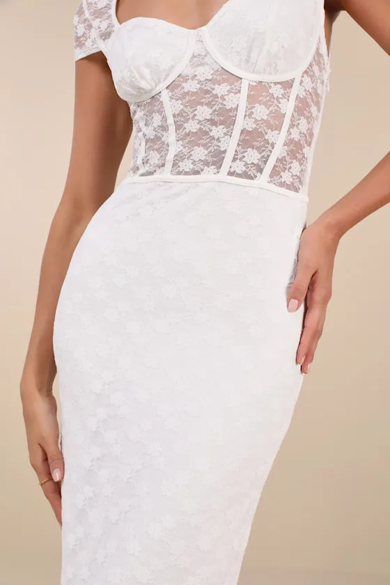 Flirtatious Presence White Sheer Lace Bustier Midi Dress sold by Lulus product image thumbnail 3