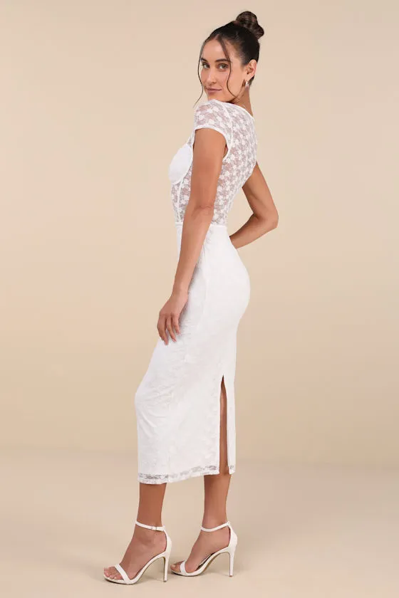 Flirtatious Presence White Sheer Lace Bustier Midi Dress sold by Lulus product image thumbnail 4