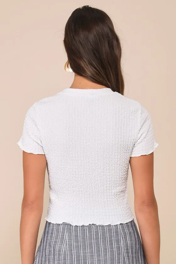 Truly a Sweetie White Smocked Lettuce Edge Short Sleeve Top sold by Lulus product image thumbnail 3
