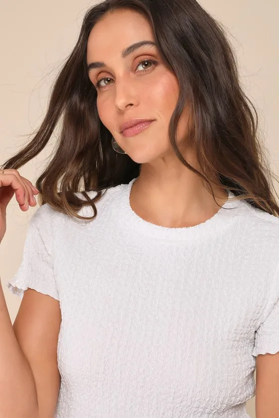 Truly a Sweetie White Smocked Lettuce Edge Short Sleeve Top sold by Lulus product image thumbnail 4