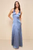 Purely Elegant Slate Blue Satin Twist-Back Maxi Dress sold by Lulus