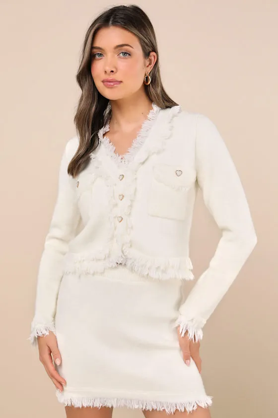 Pristine and Pretty Ivory Fringe Two-Piece Sweater Mini Dress sold by Lulus