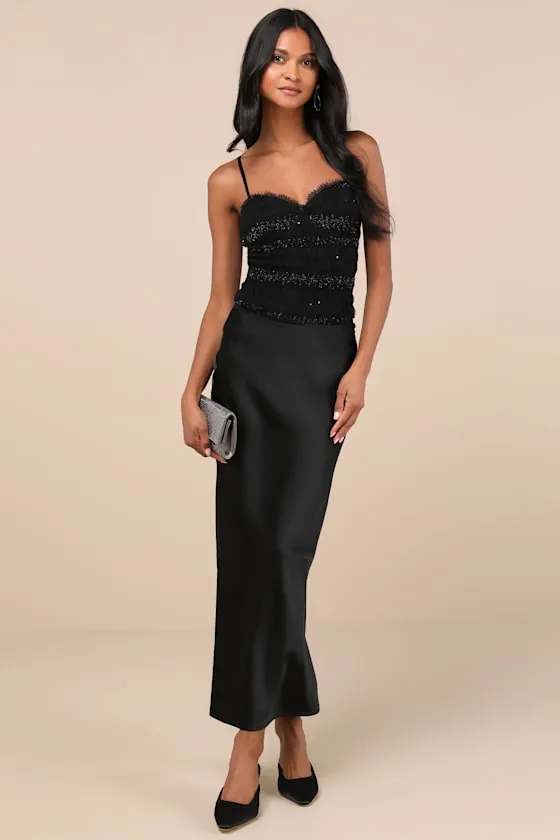 Cultivated Aesthetic Black Sequin Mesh Bustier Bodysuit sold by Lulus product image thumbnail 2