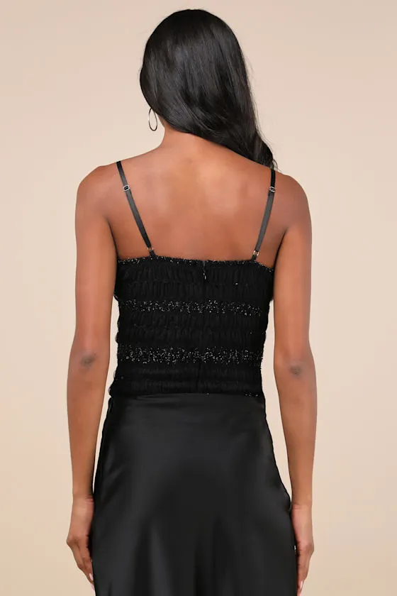 Cultivated Aesthetic Black Sequin Mesh Bustier Bodysuit sold by Lulus product image thumbnail 3