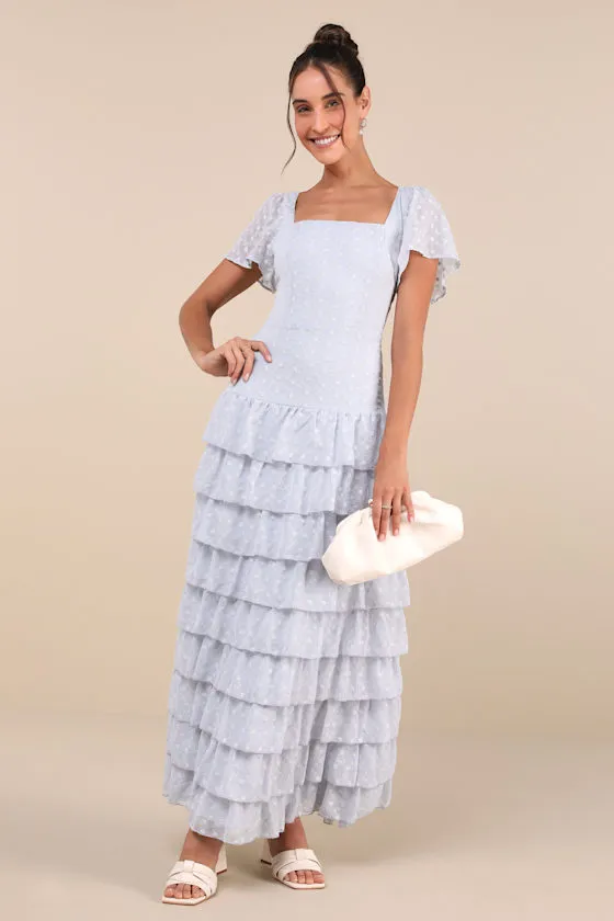 Delightful Favorite Light Blue Eyelet Tiered Maxi Dress sold by Lulus