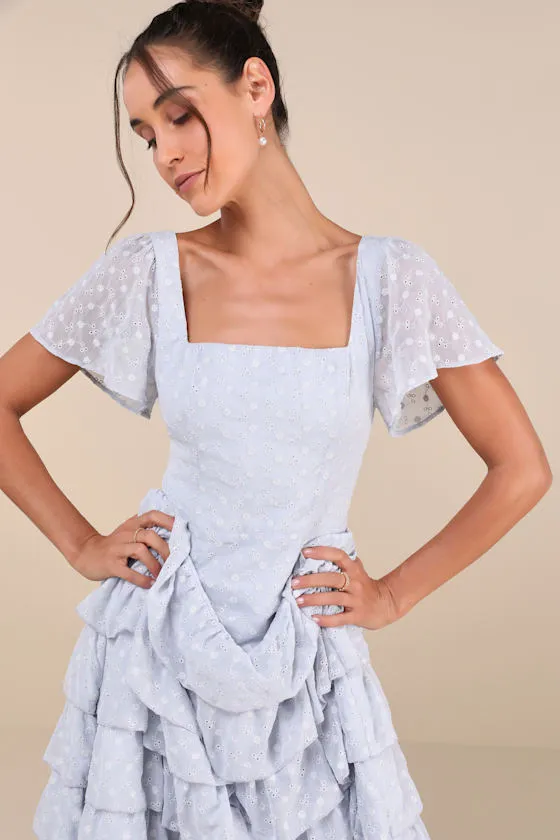 Delightful Favorite Light Blue Eyelet Tiered Maxi Dress sold by Lulus product image thumbnail 4